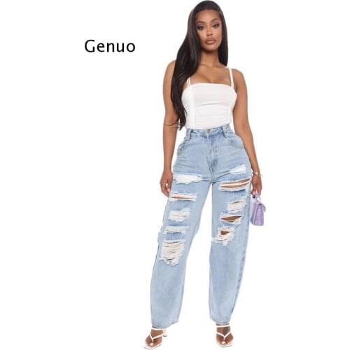Loose Destroyed Hole Denim Jeans Y2K Style Casual Vintage Wide Leg Pants Trousers Fall 2021 Women Cargo Pants Women