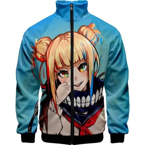 My Hero Academia 3D Hoodie Stand Collar Zipper Jacket Boku No Hero Academia Deku Midoriya Izuku Himiko Toga JK Cosplay Costume