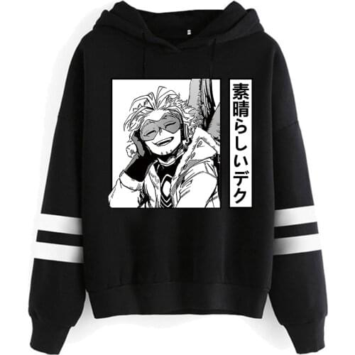 Harajuku Boku No Hero Academia Japanese Anime Printed Hoodies Anime Hawks Striped Hooded Sweatshirt Pullover Clothes