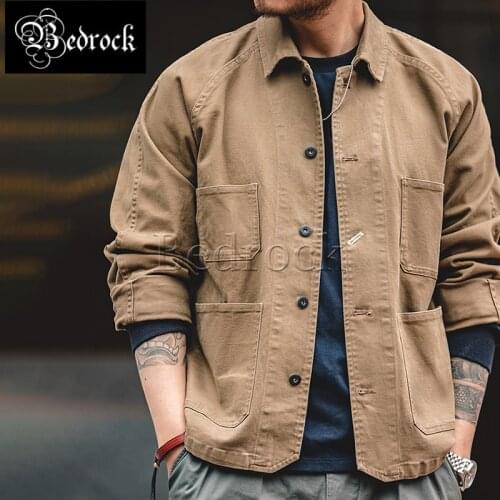 Heavy twill tooling jacket Brown Chore Coat retro Paris button four-pocket jacket lapel Ami khaki vintage jacket men