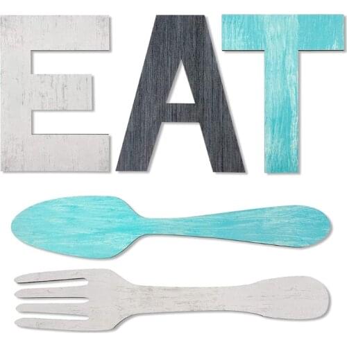 50LB 1 Set EAT Fork Spoon Sign Rustic Hanging Wooden Eat Letters Wall Decoration for Dining Room