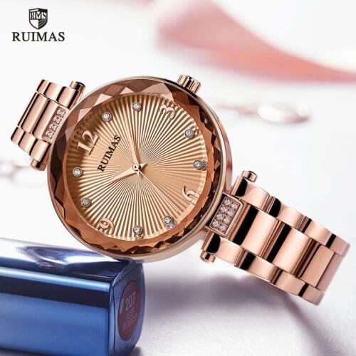 RUIMAS Womens Simple Analogue Quartz Watches Luxury Top Brand Wristwatch Lady Relogios Femininos Clock Relojes de Mujer 529Rose