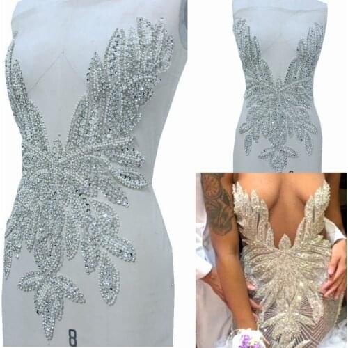 Handmade Rhinestone Applique Bodice Patches Gorgeous Full Length Wedding Dress Haute Couture Motif Price