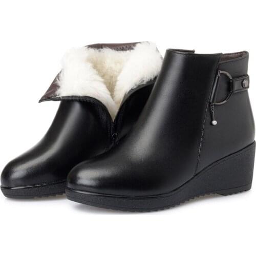 ZXRYXGS Brand Shoes Woman Warm Velvet / Wool Snow Boots Real Leather Boots 2020 New Fashion Winter Wedges High Heel Women Boots