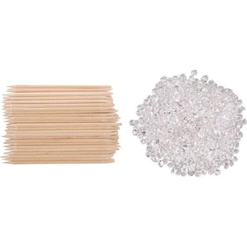 100 Pcs Wooden Stick With Lace Nail Art Nail & 1440Pcs Diamond DIY Nails Rhinestones Crystal Glue Nail Art Decoration