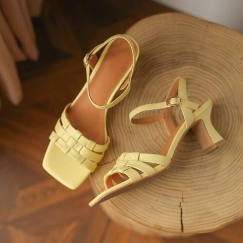 2021 Spring Summer New Sweet Sandals for Girls Genuine Leather High Heels Pumps Concise Party Prom Casual Shoes Woman