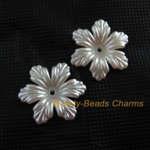 40 New Charms Acrylic Plastic Flower Leaf Spacer End Bead Caps White 24mm