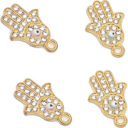 50 pcs a bag Allah Islamic gold plated Hamsa hand rhinestone crystal charm pendant for baby pins