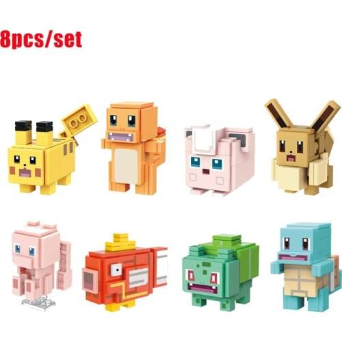 8pcs New movie Pokemon Block Pokemon Pikachu Adventure cartoon model building blocks set model toys for childrens birthday gift