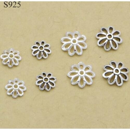 8pcs Real Solid 925 Sterling Plain Titanium Silver 6-8mm Flower Bead Caps Necklace Bracelet Connector Jewelry Making Findings