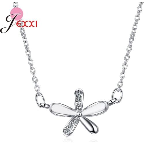 Shiny Crystal 925 Sterling Silver Flower Necklace Female Fashion Elegant Long Flower Clavicle Chain Necklace Top Sale