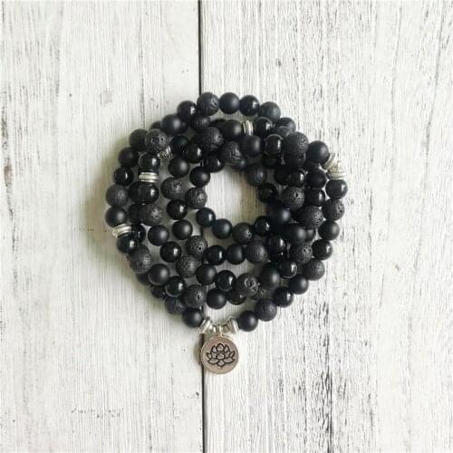 Black Onyx And Lava Stone Bracelet 108 Mala Yoga Bracelet Black Beads Necklace Mens Jewelry Laps Wrisr Mala