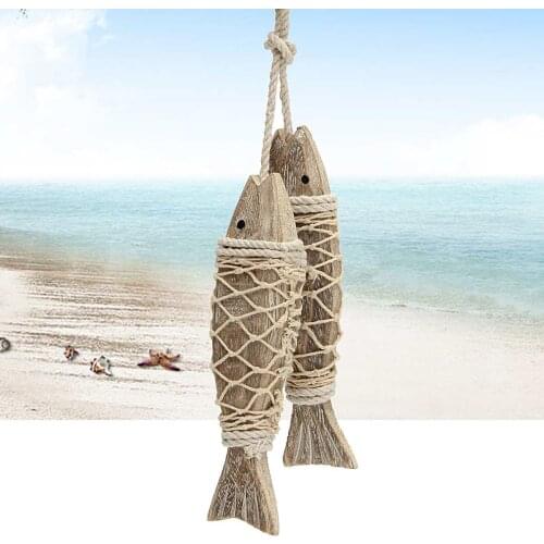 Decoracion Habitacion 2pcs Hand Carved Hanging Marine Coastal Wooden Fish Wall Sculptures DIY Home Room Nautical Decor