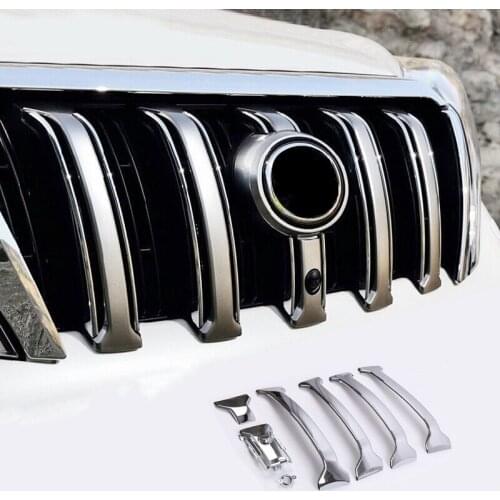 For Toyota Prado FJ150 FJ 150 2014 2015 2016 2017 ABS Chrome Grille Grill Molding Around Camera Cover Trim Car Styling 7pcs