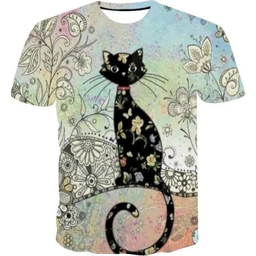 New Cute Lovely Cat Graphic T Shirts Women Summer Short Sleeve Harajuku Tees Top Ladies Animal T Shirts Summer Clothing