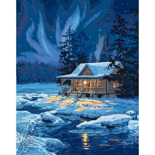 GATYZTORY Mountain House In Snow Night Landscape Paint By Numbers For Adults Children Diy Framed On Canvas Home Decor Artcrafts