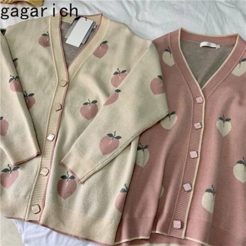 Gagarich Sweet Cardigan Women Kawaii Peach Knitted Autumn 2020 New Korean-Style Loose V-neck Sweaters Tops Lady Fashion