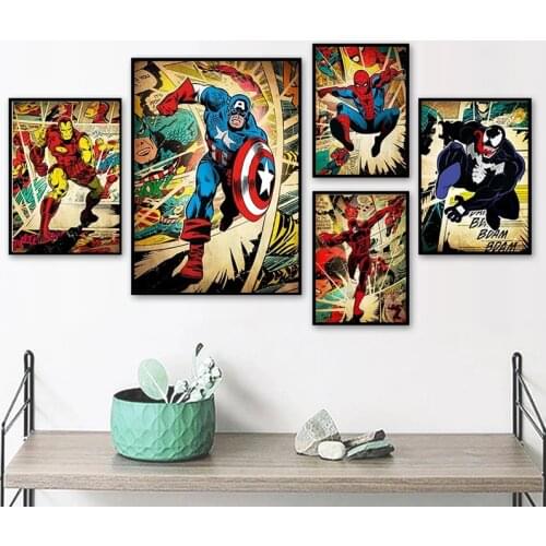 Superhero Comic Canvas Painting Marvel Avengers Art Poster and Print Wall Art Picture for Living Room Home Decoration Mural