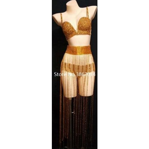 7 Colors Diamond Bra Shorts Tassel Belt 3 Pieces Set Women Sexy Nightclub Party Bar DJ DS Stage Show Wear Pole Dancing Outfit