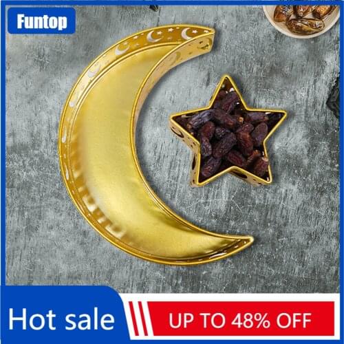 2021 Hot Moon And Star Ramadan Tray Supplies Iron Artistic Eid Mubarak Party Serving Tableware Tray for Home Decoration