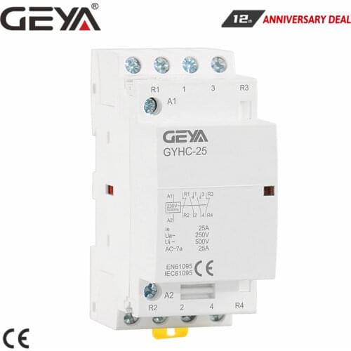 Free Shipping GEYA 4P 16A 20A 25A 4NO or 2NO2NCHousehold Modular AC Contactor DIN Rail Type AC220V Automatic