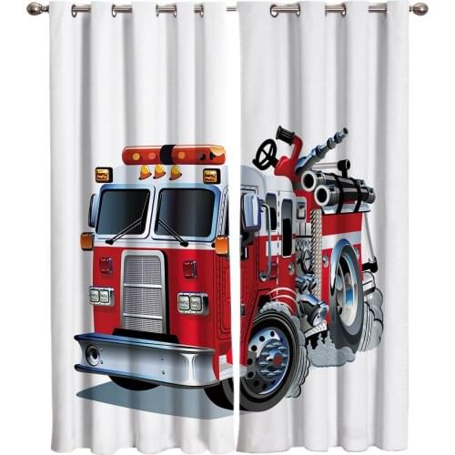 Cartoon Fire Truck Curtains For Window Treatment Blinds Drapes Window Curtains For Living Room Bedroom Blinds
