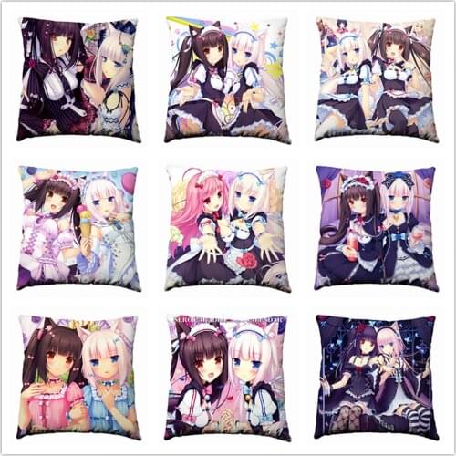 Anime Soft Plush Neko Para Chocola&vanilla Pillow Case for Home Sofa Car Decor Cute Girls Cushion Cover Printed Pillowcase