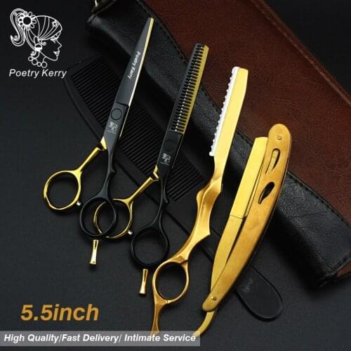 5.5 inch poem Kerry "Professional hair Barber scissors set straight scissors and curved pieces hair care & styling