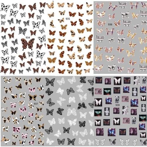 WHOLESALE 50pcs Colorful Butterfly Nail Art Sticker Black Leopard Lace Design Adhesive Decals for Nail Art Decoration Manicure