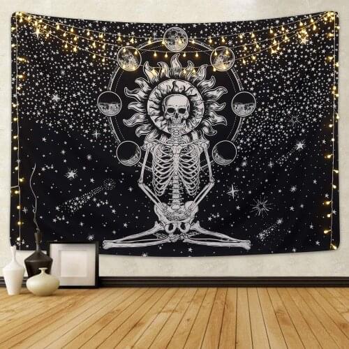 Witchcraft Skull Mountain Tapestry Wall Hanging Black Psychedelic Mandala Tapestries Wall Carpet Cloth Blanket Home Decor