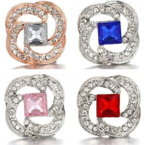 New Beauty Square Hollow crystal rhinestone metal 18mm snap buttons 4 colors fit 18mm snap necklace jewelry wholesale KZ1663