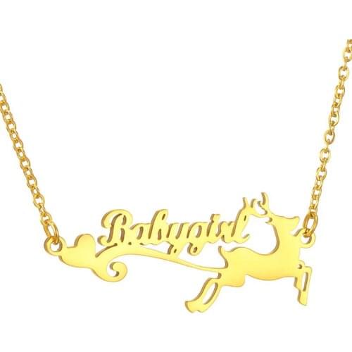 Custom Name Necklace For Women Children Personalized Gold Color Stainless Steel Reindeer Pendant Necklace Christmas Gift