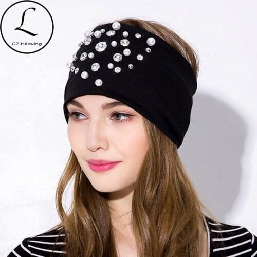 GZHilovingL Wide Head Bands For Women Luxury Cotton Soft Headband Stretch For Girls Turban Rhinestone Head Wrap Fashion Bandana