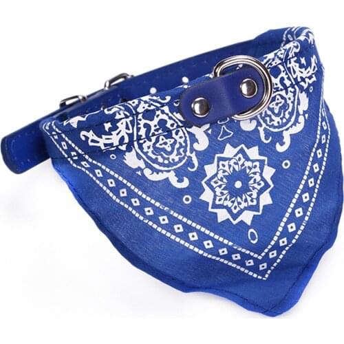 Dog Bandana Collar Adjustable Cat Pet Neckerchief PU Collar with Printed Triangular Scarf B99