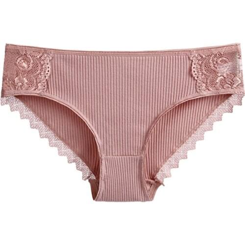 Sexy lace-edged cotton underwear womens seamless breathable threaded middle waist plus size ladies briefs