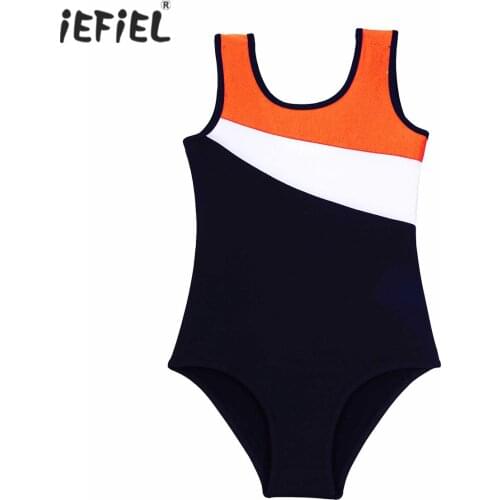 Kids Girls Sleeveless Color Block Ballet Dance Gymnastics Leotard Jumpsuit Children Dance Wear Professional Ballet Leotards