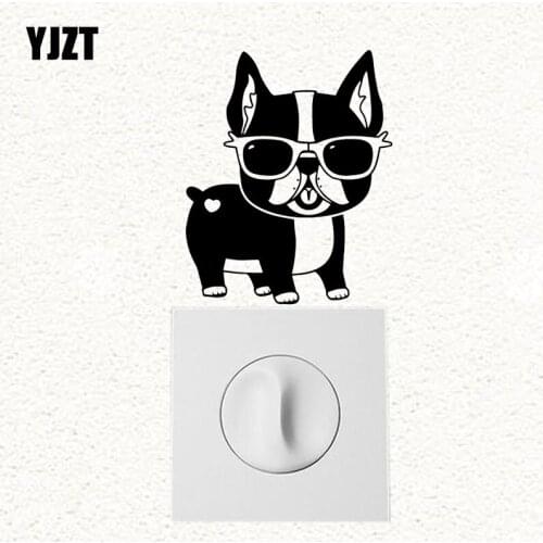 YJZT Cartoon Vinyl Decal Decor Art Creative Wall Switch Sticker French Bulldog Pet Sunglasses Funny Animal 17ss0374