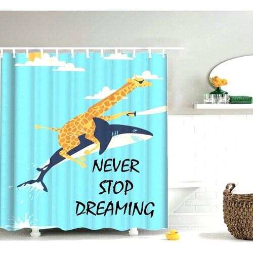 Dafield Shower Curtains Bathroom Sharp Shirter Fun Set Giraffe Riding Shark Adventure Theme Awesome