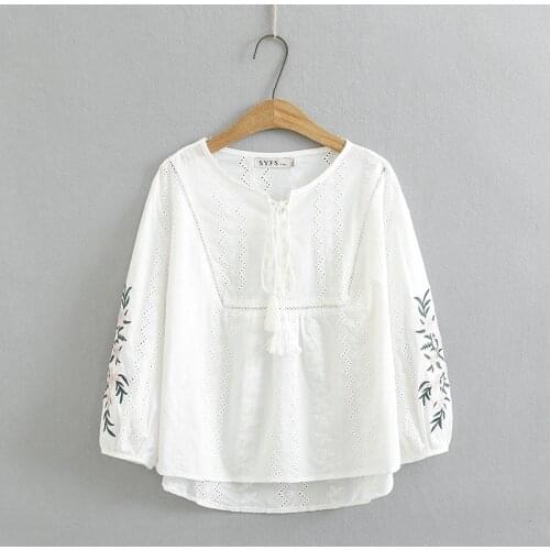 Plus Size Floral Embroidery Vintage Summer Tops Women Sleeve Front Short Back Long White Blouse Ladies' Elegant Muslimah Blusas