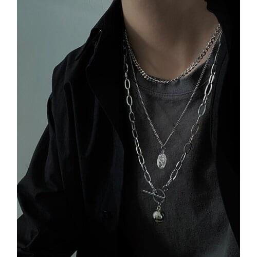 New Vintage Boho Fashion Multilevel Gold Silver Color Human Head Coin Pendant Necklaces For Women Thick Chain Necklace Jewelry