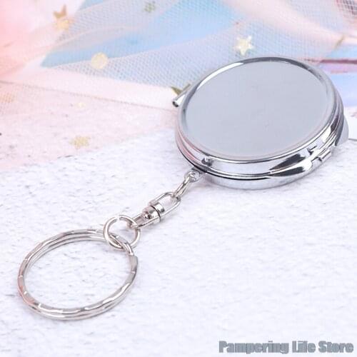 1PCS Portable Key Chain Folding Mirror With Key Ring Pocket Compact Makeup Cosmetic Mirror