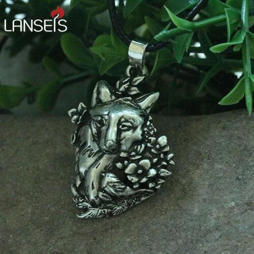 Lanseis 1pcs flower viking fox pendant viking women necklace