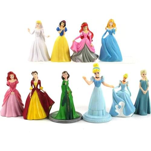 7-10cm 10pcs/Lot Disney Princess Snow White Mermaid Sofia Sleeping Beauty Elsa Cinderella Princess PVC Model Figure Toys Doll