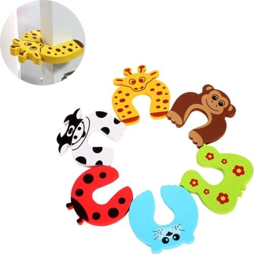 7pcs/lot Baby Safety Door Stopper Anti-pinch Finger Baby Security Door Card Cute Animal Design Fingers Protectors Flexible New