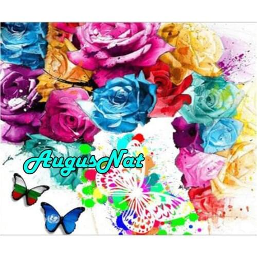 5d full round diamond painting rose flowers diamant embroidery canvas painting butterfly oil paint by number puzzle pictures art