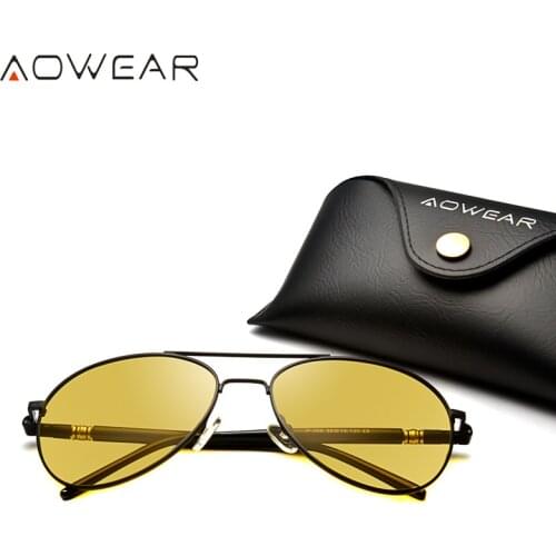 AOWEAR Famous Brand Night Vision Glasses for Driving Night Yellow Polarized Sunglasses for Men Women Pilot Driver Sun Glasses