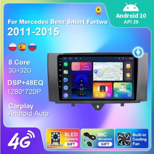 For Mercedes Benz Smart Fortwo 2011-2015 Car Radio Navigation GPS Automotive Autoradio Android 10 Stereo Carplay Audio 4G DSP