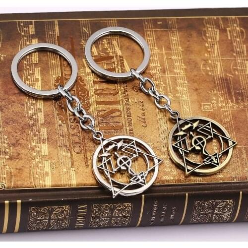 Anime Fullmetal Alchemist Keychain Metal Magic Circle Key Chain Ring Holder Pendant Llavero Chaveiro Edward Alchemist Logo