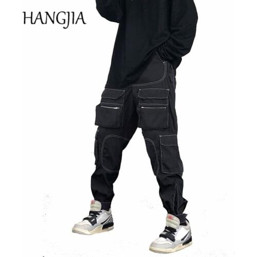 Multiple Pockets Hip Hop Biker Cargo Pants Men Handsome Streetwear Function Joggers Pants Velcro Strap Closure Trousers for Men