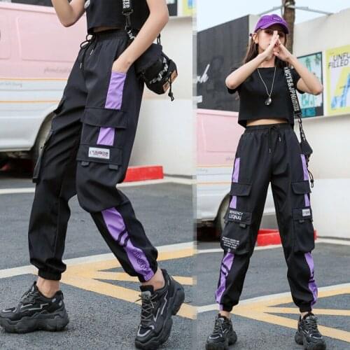 Cargo Pants Womens Joggers Sports Sweatpants Summer Thin Elastic High Waist Loose Streetwear Female Casual Trousers Patchwrok